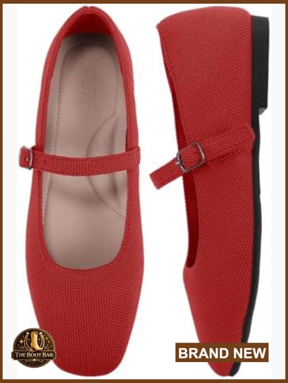 Square Toe Ballet Flats with Arch Support and Adjustable Strap for Office